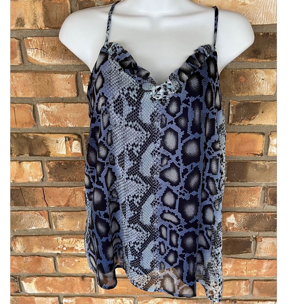 Adrienne Women’s Blue Leopard Print Spaghetti Strap Tank Top Size Small